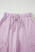 High Waist Mineral Wash Exposed Seam Drawstring Wide Leg Pants